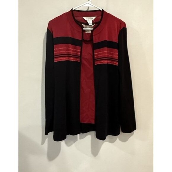 Exclusively Misook Women's L M Open Cardigan Sweater Tank Top Red Black Knit - Picture 1 of 5